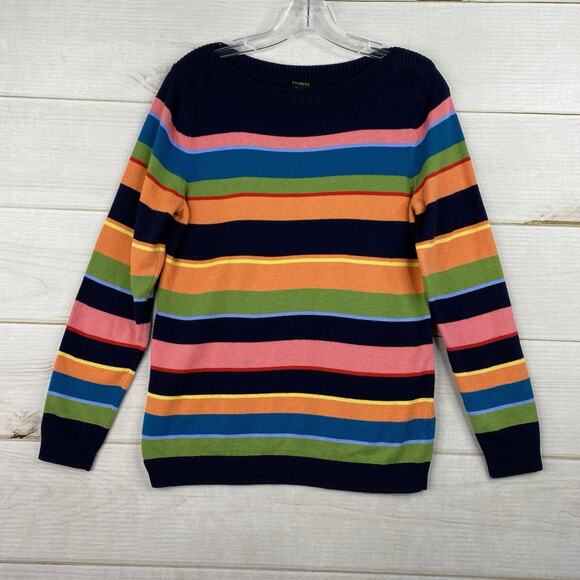 Talbots Rainbow Striped Sweater Womens M Colorful Pullover Preppy Crew Neck - Picture 1 of 8
